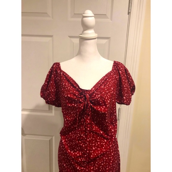 Peasant Drawstring Puff Sleeve Ruched Plus Mini Dress - Picture 6 of 6